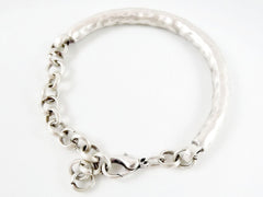 Organic Textured Bar Bracelet with Links & Lobster Clasp - Matte Silver Plated