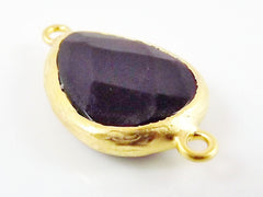 Black Teardrop Jade Connector  - 22k Matte Gold plated Bezel - 1pc