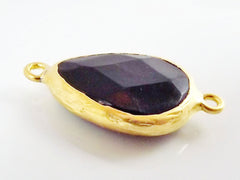 Black Teardrop Jade Connector  - 22k Matte Gold plated Bezel - 1pc