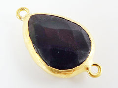 Black Teardrop Jade Connector  - 22k Matte Gold plated Bezel - 1pc