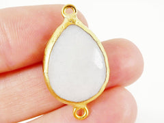 White Teardrop Jade Stone Connector Pendant, Rustic Gold Bezel, White Pendant, Boho Bohemian Jewellery - 22k Matte Gold plated Bezel - 1pc