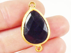 Black Teardrop Jade Connector  - 22k Matte Gold plated Bezel - 1pc