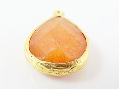 Apricot Orange Teardrop Jade Pendant  - 22k Matte Gold plated Bezel - 1pc