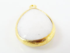 Cotton White Teardrop Jade Pendant  - 22k Matte Gold plated Bezel - 1pc