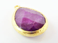 Purple Teardrop Jade Pendant  - 22k Matte Gold plated Bezel - 1pc