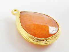 Apricot Orange Teardrop Jade Pendant  - 22k Matte Gold plated Bezel - 1pc