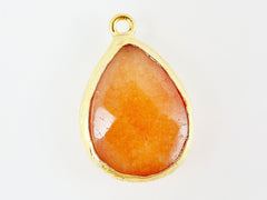 Apricot Orange Teardrop Jade Pendant  - 22k Matte Gold plated Bezel - 1pc