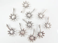 10 Long Daisy Flower Charms - Matte Silver Plated