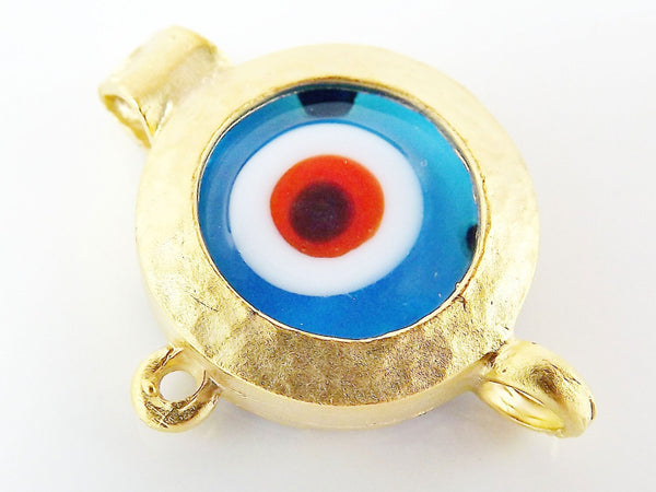 Translucent Blue Evil Eye Round Glass Pendant - 22k Matte Gold Plated 1pc