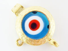 Translucent Blue Evil Eye Round Glass Pendant - 22k Matte Gold Plated 1pc