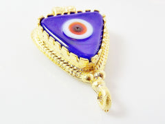 Navy Blue Evil Eye Triangular Glass Pendant - 22k Matte Gold Plated 1pc