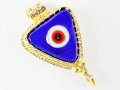 Navy Blue Evil Eye Triangular Glass Pendant - 22k Matte Gold Plated 1pc