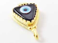Black Evil Eye Triangular Glass Pendant - 22k Matte Gold Plated 1pc