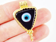 Black Evil Eye Triangular Glass Pendant - 22k Matte Gold Plated 1pc