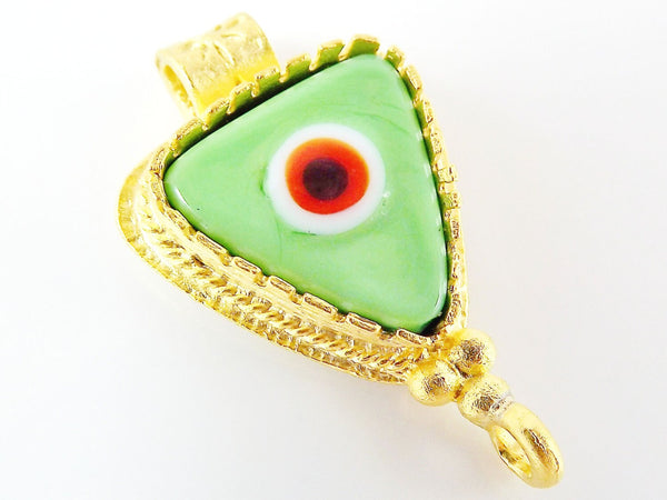 Pale Green Evil Eye Triangular Glass Pendant - 22k Matte Gold Plated 1pc