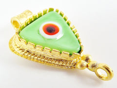 Pale Green Evil Eye Triangular Glass Pendant - 22k Matte Gold Plated 1pc