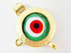 Green Evil Eye, Evil Eye Pendant, Green Glass Eye, Turkish Eye, Round Evil Eye, Greek Eye, Lucky, Protective, 22k Matte Gold Plated 1pc