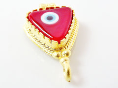 Red Evil Eye Triangular Glass Pendant - 22k Matte Gold Plated 1pc