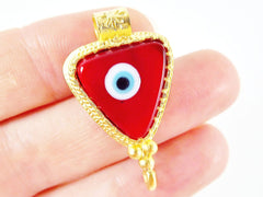 Red Evil Eye Triangular Glass Pendant - 22k Matte Gold Plated 1pc