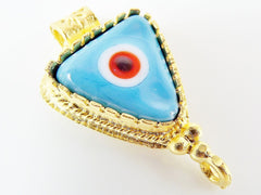 Sky Blue Evil Eye Triangular Glass Pendant - 22k Matte Gold Plated 1pc