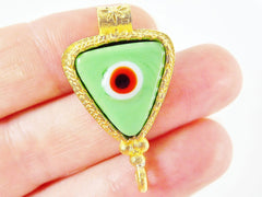 Pale Green Evil Eye Triangular Glass Pendant - 22k Matte Gold Plated 1pc