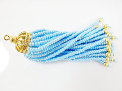 Long Sky Blue Beaded Tassel - 22k Matte Gold Plated Brass - 1PC