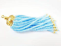 Long Sky Blue Beaded Tassel - 22k Matte Gold Plated Brass - 1PC