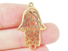 3 Rustic Fretwork Hand of Fatima Hamsa Pendant Charms - 22k Matte Gold Plated