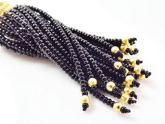 Long Black Beaded Tassel - 22k Matte Gold Plated Brass - 1PC