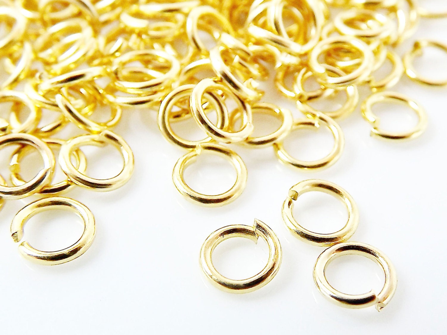 5mm Gold Jump Rings Round Smooth Gold Findings, Gold Supplies, Link, Ring, Loop, Jewelry Findings - Shiny 22k Gold Plated Brass - 30 pcs