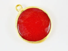 22mm Rusty Orange Faceted Jade Stone Pendant Ethnic Tribal Handmade Jewelry Supplies - 22k Gold plated Bezel - 1pc