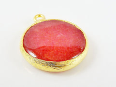 22mm Rusty Orange Faceted Jade Stone Pendant Ethnic Tribal Handmade Jewelry Supplies - 22k Gold plated Bezel - 1pc