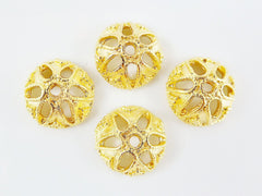 4 Tibetan Bali Style Bead End Caps -  22k Matte Gold Plated Round Bead caps