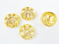 4 Tibetan Bali Style Bead End Caps -  22k Matte Gold Plated Round Bead caps