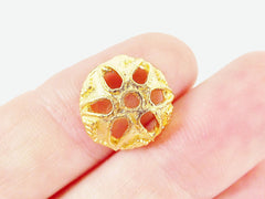 4 Tibetan Bali Style Bead End Caps -  22k Matte Gold Plated Round Bead caps