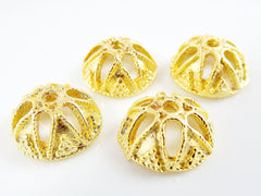 4 Tibetan Bali Style Bead End Caps -  22k Matte Gold Plated Round Bead caps