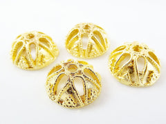 4 Tibetan Bali Style Bead End Caps -  22k Matte Gold Plated Round Bead caps