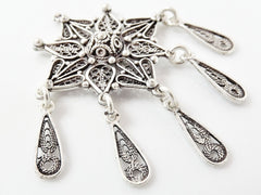 2 Delicate Exotic Filigree Chandelier Earring Component Pendants - Matte Silver Plated