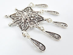 2 Delicate Exotic Filigree Chandelier Earring Component Pendants - Matte Silver Plated