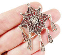 2 Delicate Exotic Filigree Chandelier Earring Component Pendants - Matte Silver Plated