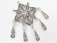 2 Delicate Exotic Filigree Chandelier Earring Component Pendants - Matte Silver Plated