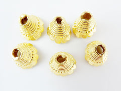 6 Rustic Scalloped Round Cone Beadcaps -  22k Matte Gold Plated