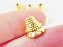 6 Rustic Scalloped Round Cone Beadcaps -  22k Matte Gold Plated