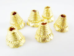 6 Rustic Scalloped Round Cone Beadcaps -  22k Matte Gold Plated