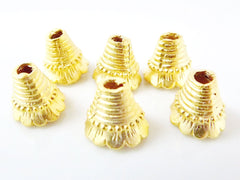 6 Rustic Scalloped Round Cone Beadcaps -  22k Matte Gold Plated