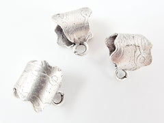 3 Unusual Textured Pendant Bails - Matte Silver Plated