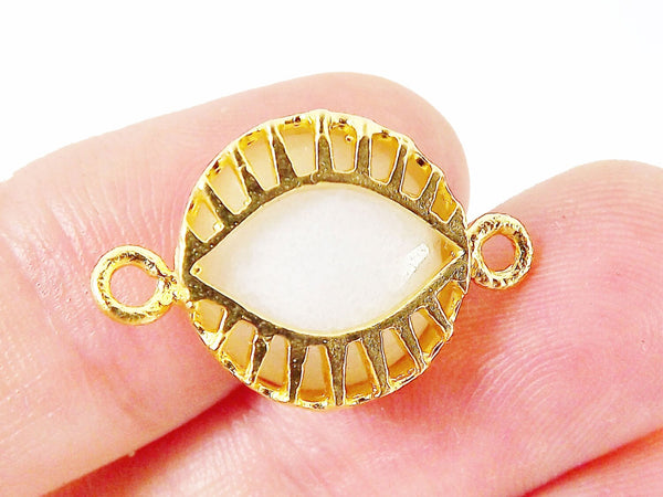 White Jade Stone Eye Connector - 22K Matte Gold Plated