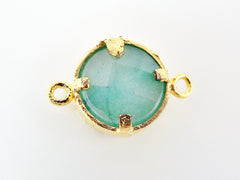 Aqua Jade Stone Eye Connector - 22K Matte Gold Plated