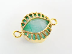 Aqua Jade Stone Eye Connector - 22K Matte Gold Plated