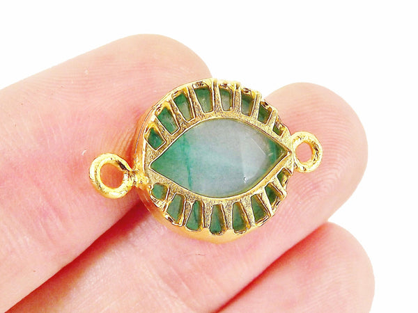 Aqua Jade Stone Eye Connector - 22K Matte Gold Plated